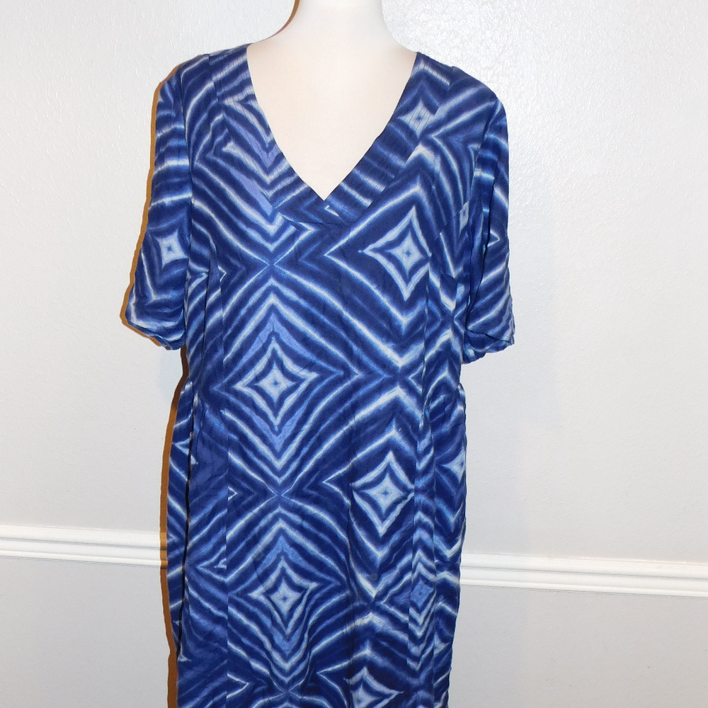 2X Old Navy Blue Diamond Dyed V-Neck Dress NWT